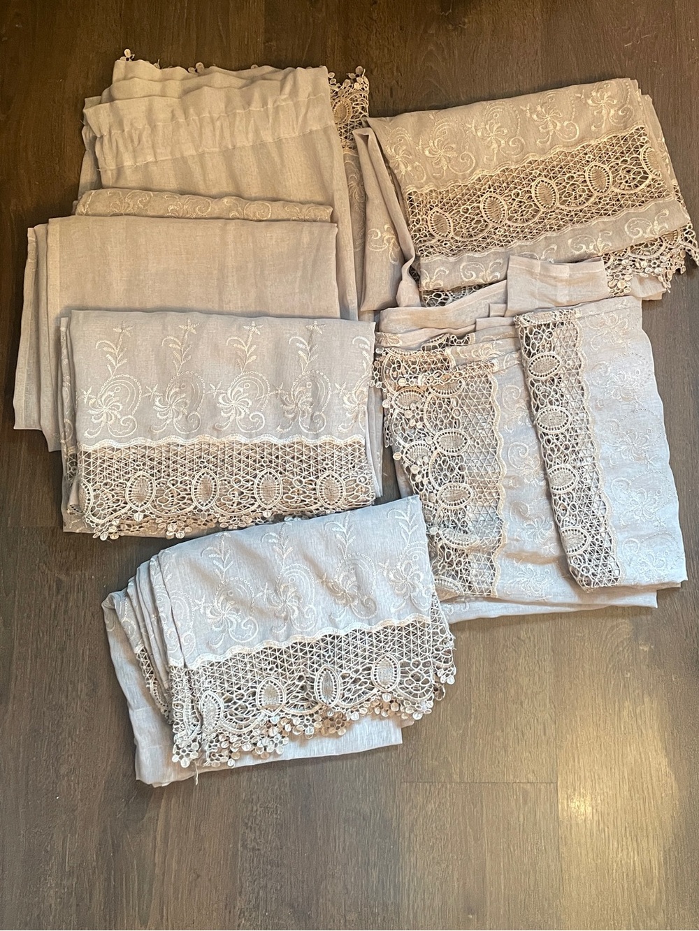 Elegant Sheer Light Lacy Window Curtains & Valances - Taupe/Mushroom - 84” long